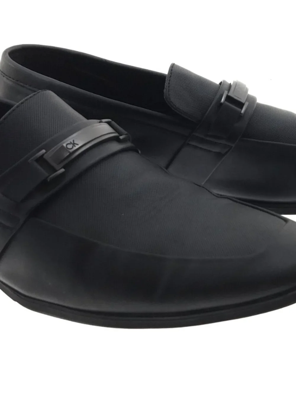 Calvin Klein Men's Size 12 Black CK Buckle Square Toe Dress Loafers